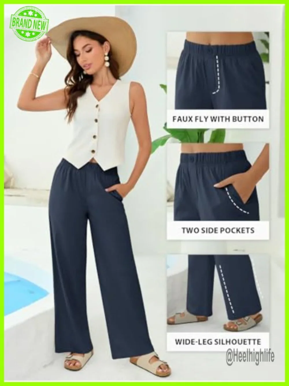Wide Leg Linen Palazzo Pants with Pockets